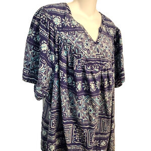 PHASES House Dress Lounger MuuMuu Robe Cotton Funky Purple Pockets Duster 2X